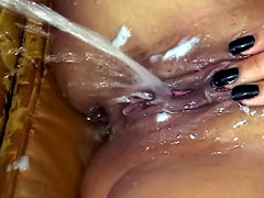 Hot ebony chick riding cock and squirting