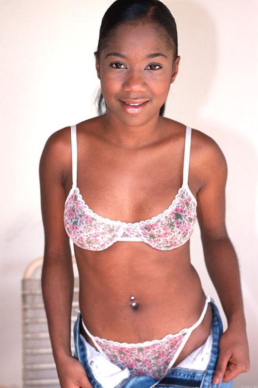 Black Coed Panties - Ebony teen shows off her pretty red panties, big picture #1.