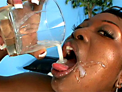 Aryana Starr drinks sperm from a glass.